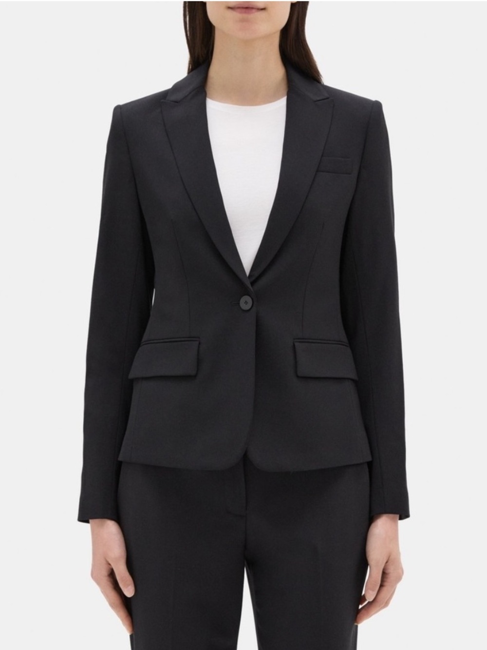 Theory Black Gabe B Tailor Stretch Wool Single Button Blazer Jacket - Size 4